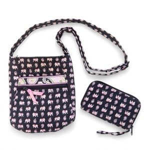 Vera Bradley Elephant Print Crossbody + Matching Wallet Set